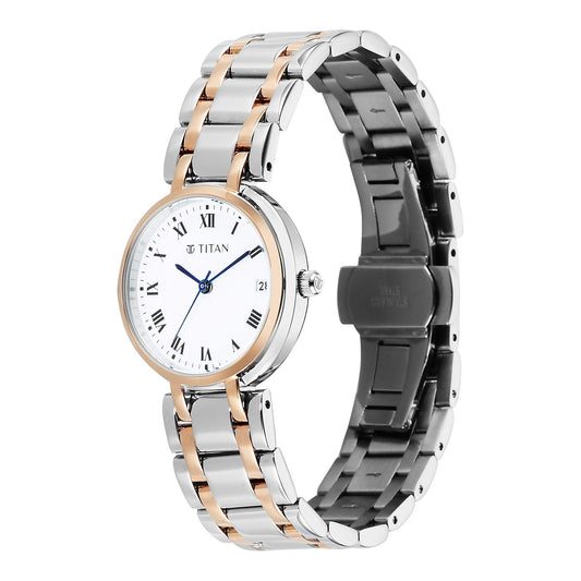 Titan Workwear White Dial Dual Color Stainless Steel Analog Watch for Women