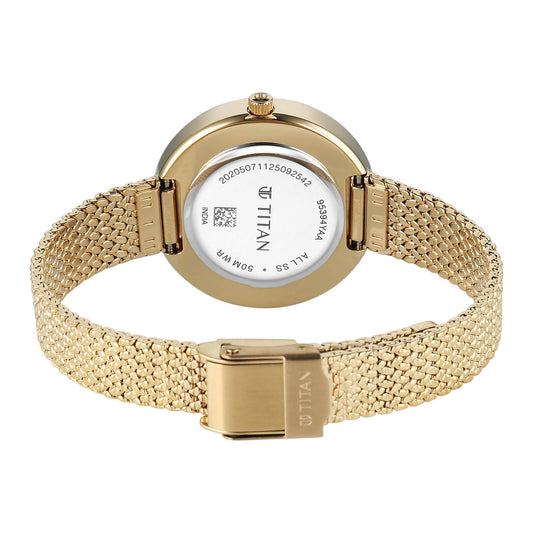 Titan Fashion Champagne Round Dial Gold Stainless Steel Strap Analog Analog Watch for Women