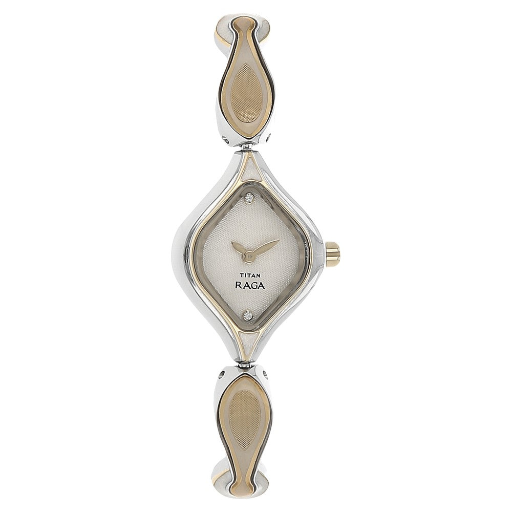 Titan Quartz Analog White Dial Stainless Steel Strap Watch for Women