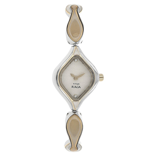 Titan Quartz Analog White Dial Stainless Steel Strap Watch for Women