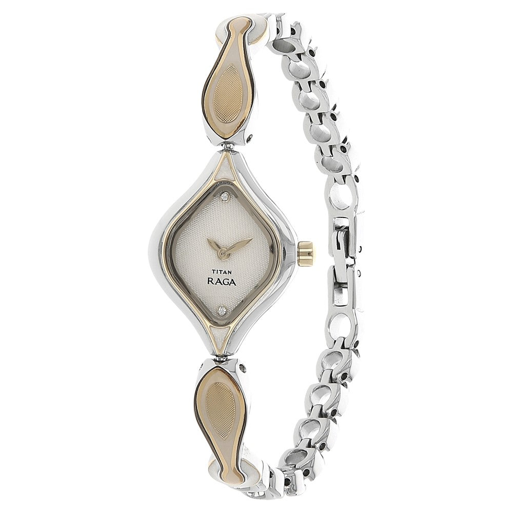 Titan Quartz Analog White Dial Stainless Steel Strap Watch for Women