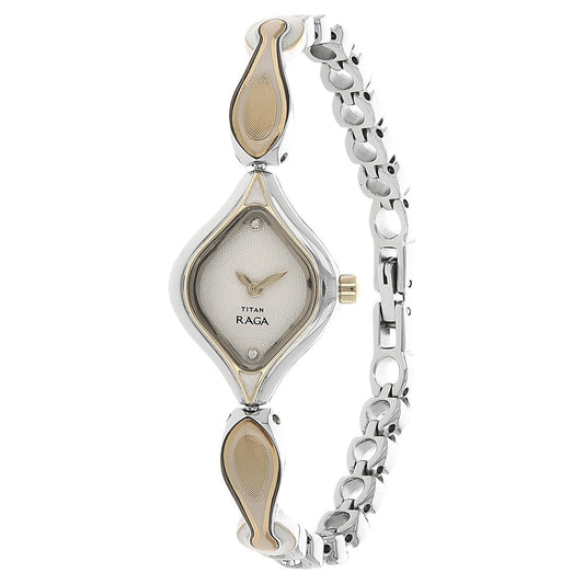 Titan Quartz Analog White Dial Stainless Steel Strap Watch for Women
