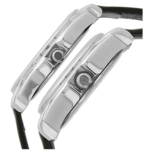 Titan Silver Dial Black Leather Strap Analog with Day and Date Watch for Couple