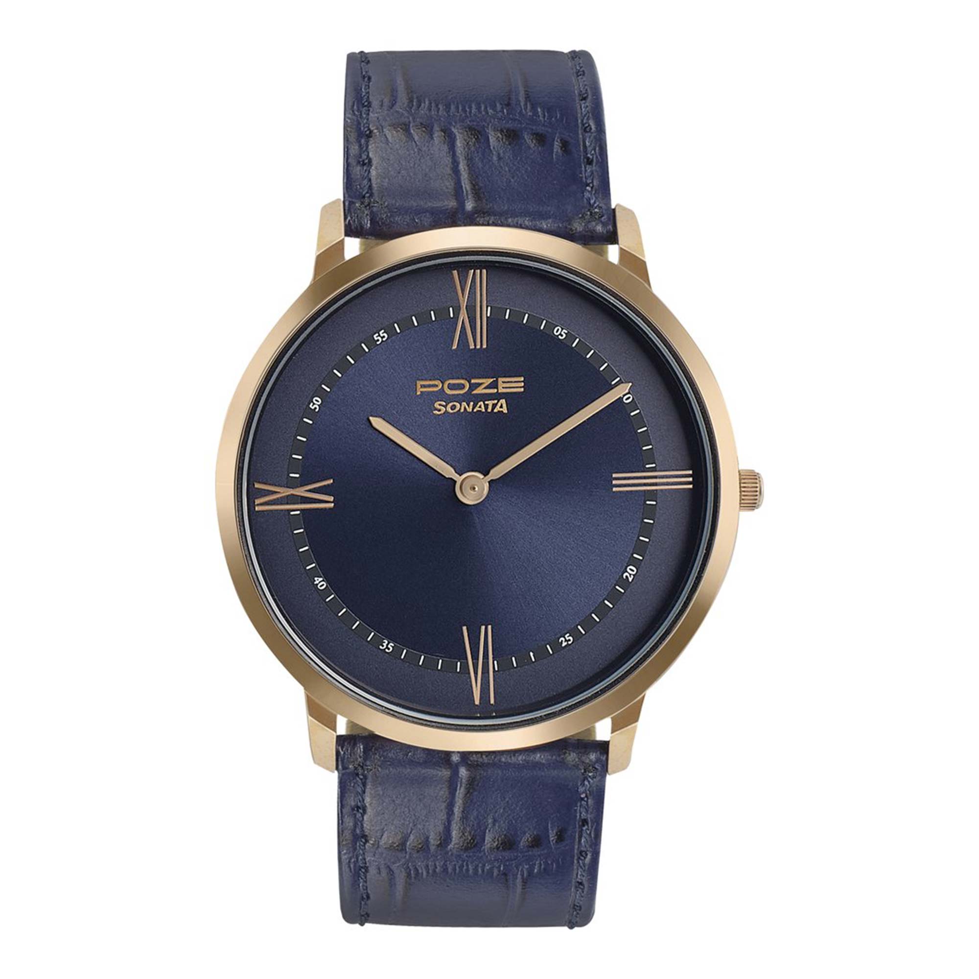 Sonata Blue Dial Leather Strap Analog Watch for Men