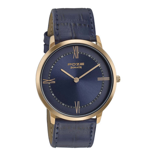 Sonata Blue Dial Leather Strap Analog Watch for Men