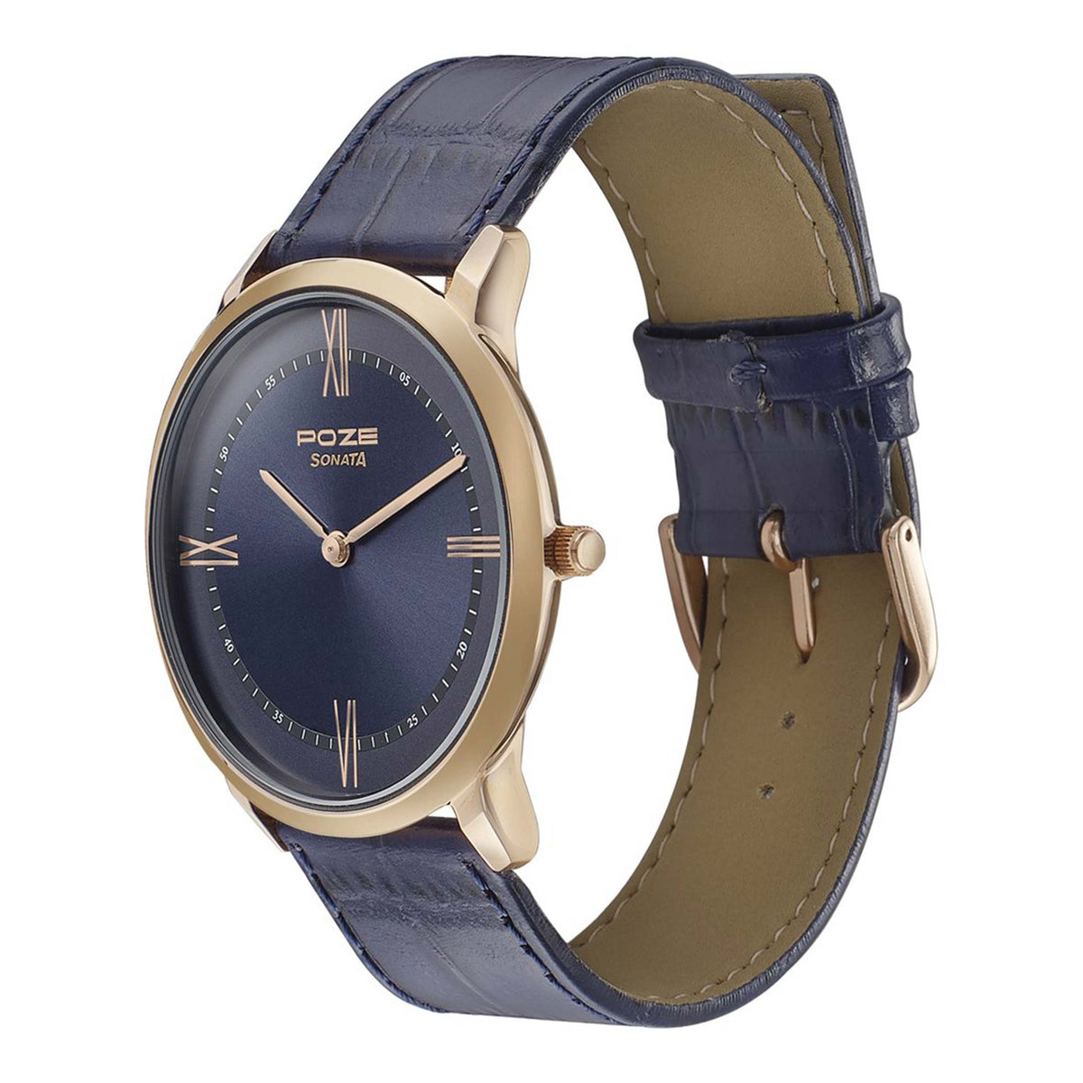 Sonata Blue Dial Leather Strap Analog Watch for Men