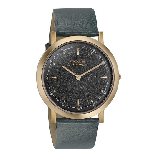 Sonata Green Dial Leather Strap Analog Watch for Men