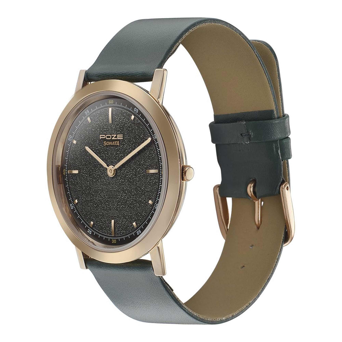 Sonata Green Dial Leather Strap Analog Watch for Men