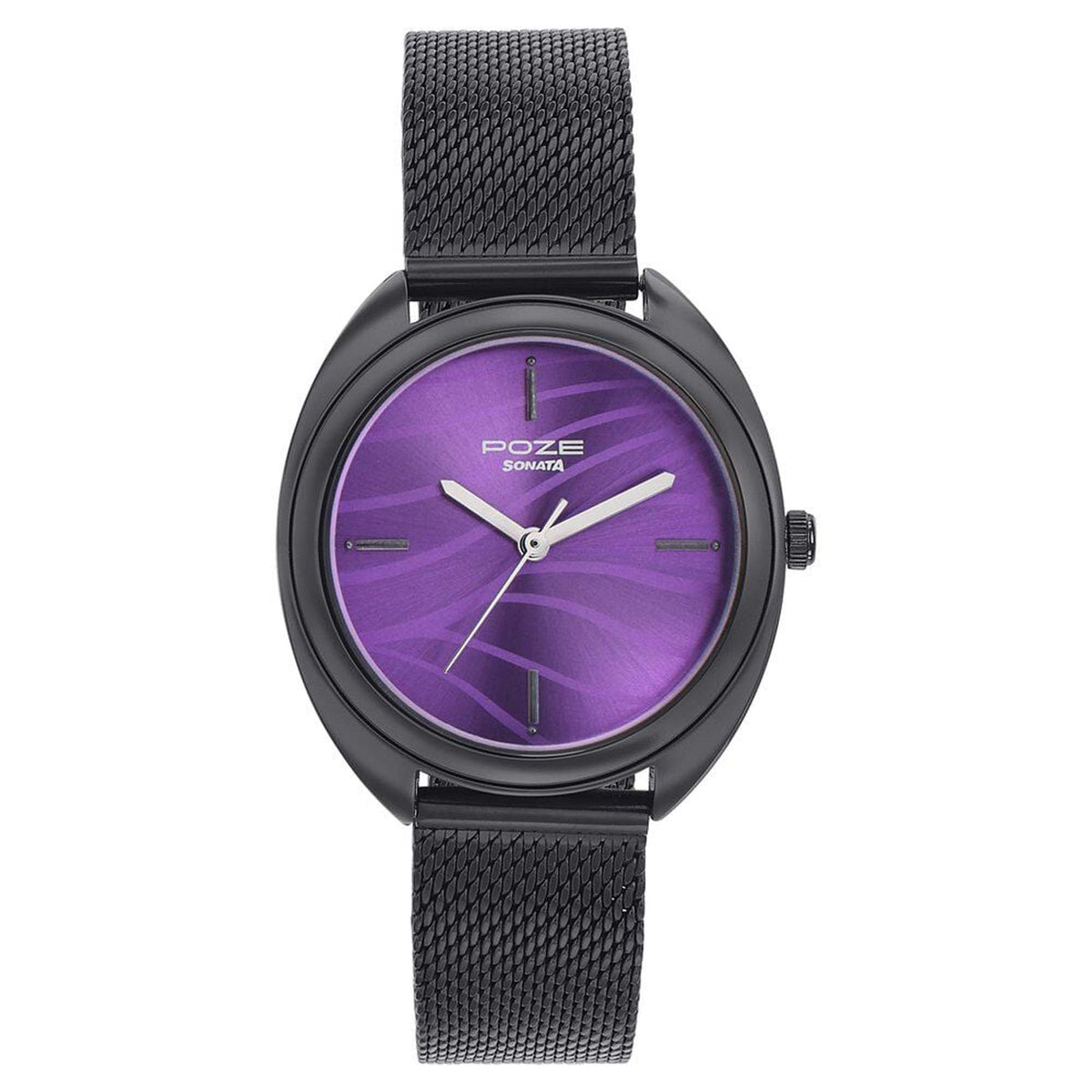 Sonata Purple Dial Black Metal Strap Analog Watch for Women