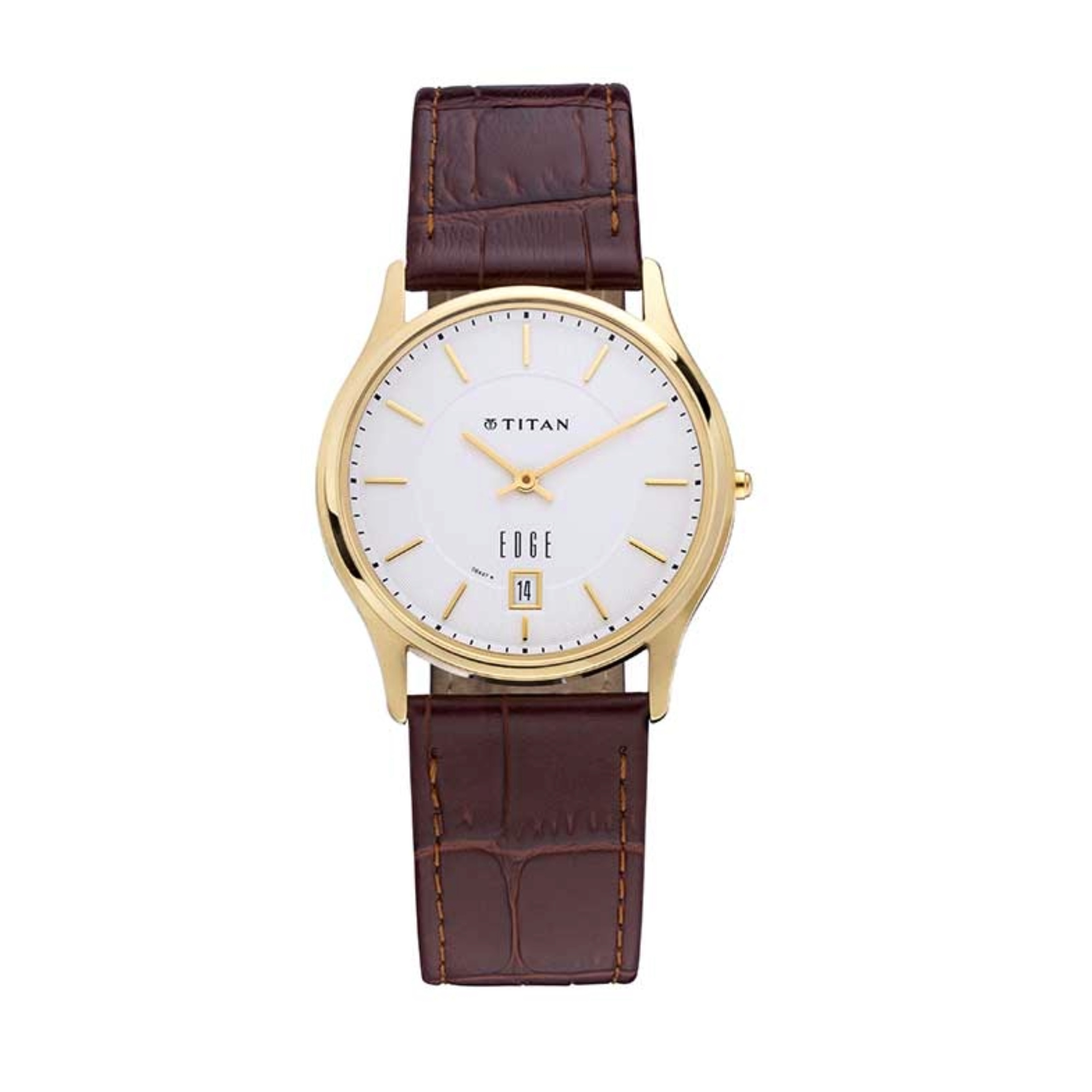 Titan Edge White Dial Analog with Date Leather Strap Watch for Men